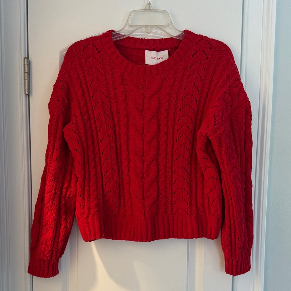 Pink Rose Bold Red Knit Sweater